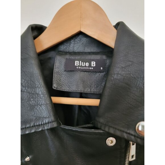 BLUE B Black Vegan Leather Graffiti Punk Moto Jacket w/Studded Accents Size S - Picture 6 of 13